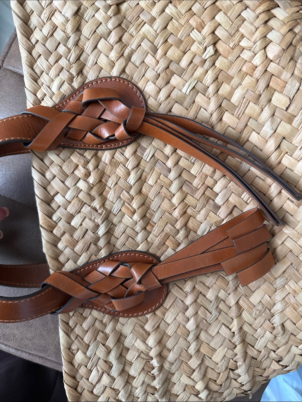 Ulla Johnson Natural Straw Tote with Brown Leather Braided Handles - Picture 7 of 7